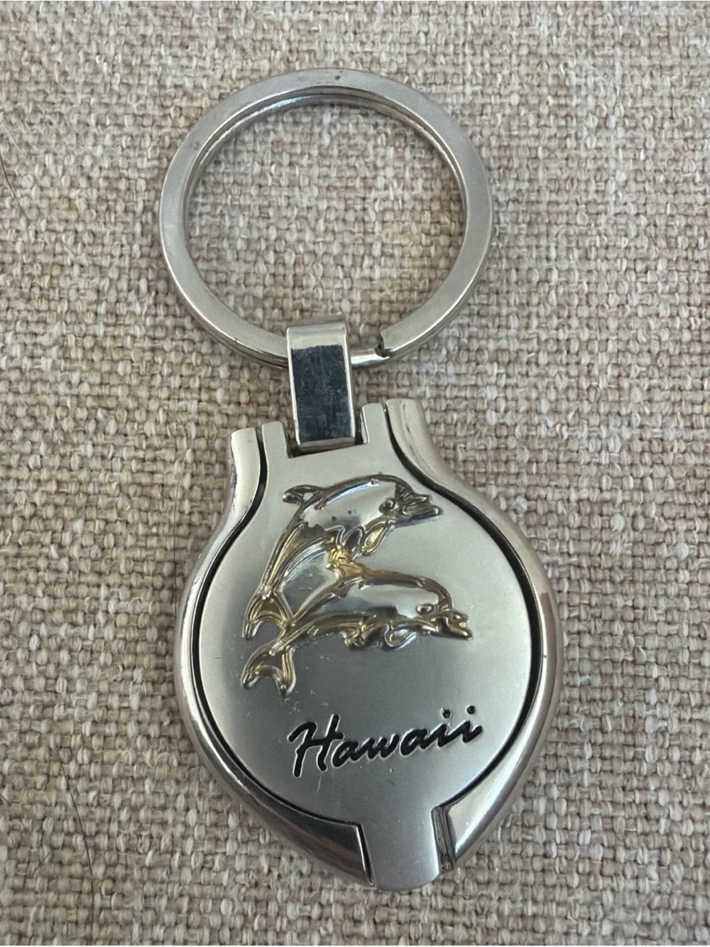 Hawaii Dolphin Locket Mirror Keychain Silver